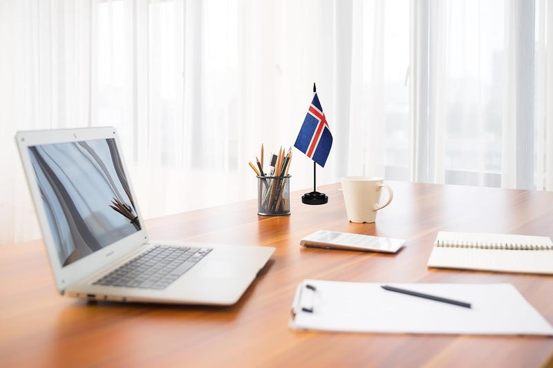 tibijoy Iceland Flags Icelanders Small Mini Desk Flags Set Small Mini Icelandic Flags Table Flag with 13" Black Pole, Black Base and Spear Top, Miniature Iceland Deluxe Desktop Flag, Home Decoration, Office Decoration, Festival Celebrations(12 Pack ) - Image 4
